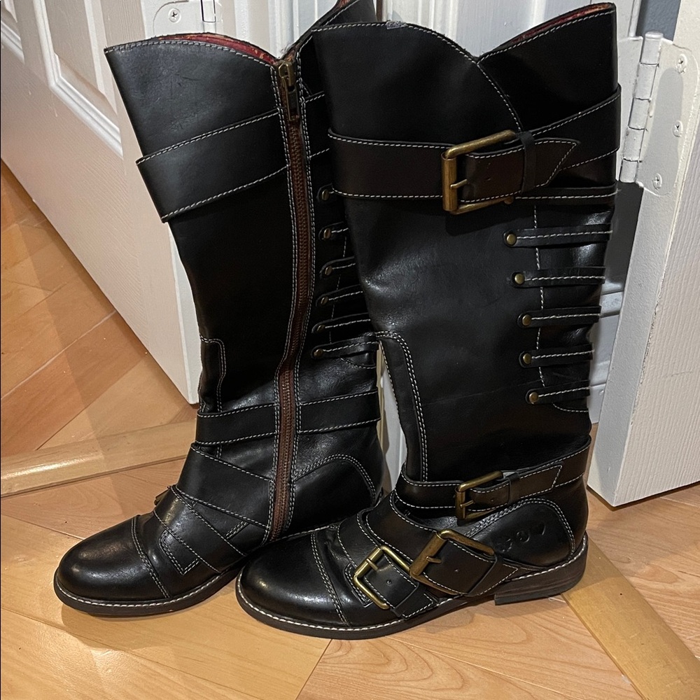 Lucky Brand Black Leather Moto Boots with Buckles